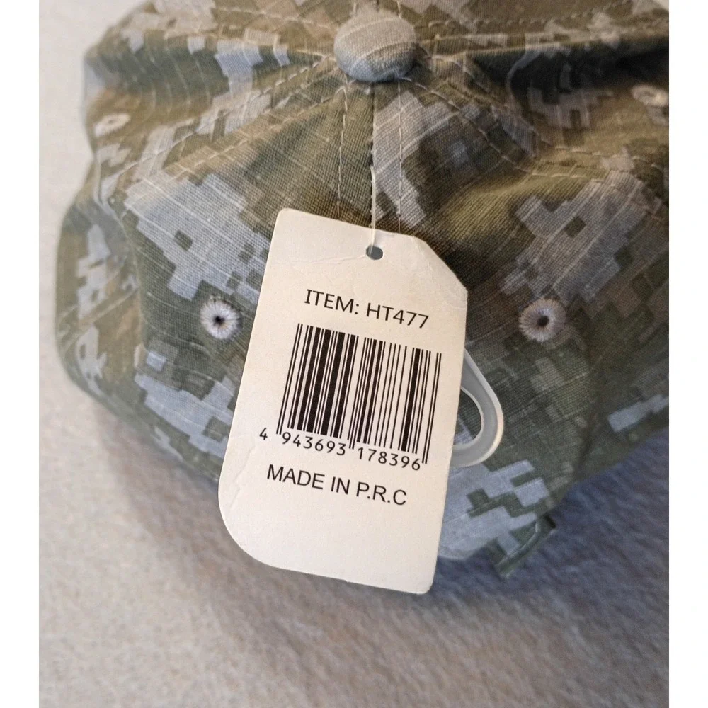 US Flag Cap‎ Hat Adult Adjustable Green Camo Multi Patch Design R Headwear NWT